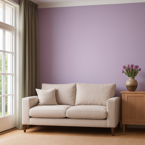 Statement wall in colour Thistle styled in a modern living room. 